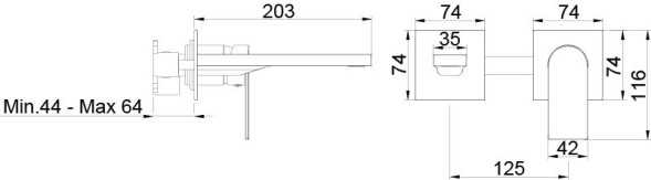AQG Alpha Two, встраиваемый в стену однорычажный смеситель для раковины, цвет матовое золото (PVD)