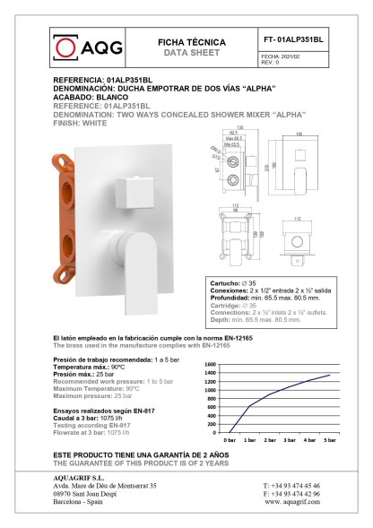 AQG Alpha, встраиваемый смеситель для душа c термостатом на 2 выхода , цвет черный матовый