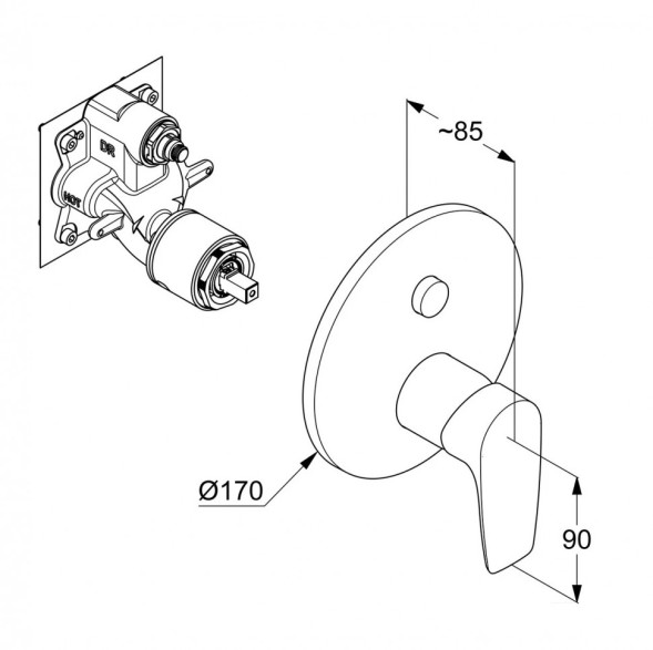 Смеситель KLUDI PURE&amp;SOLID 346590575 для ванны и душа встраиваемый внешняя часть с автоматическим переключателем воды PUSH&amp;SWITCH