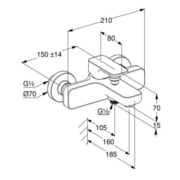 Смеситель KLUDI RENON 42691N075 для ванны с изливом с подключением шланга