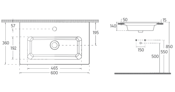 Раковина накладная ISVEA Sistema T 60 ультратонкая, прямоугольная 61см, с отв. под смес., без д/к цвет белый глянец 10SL50060