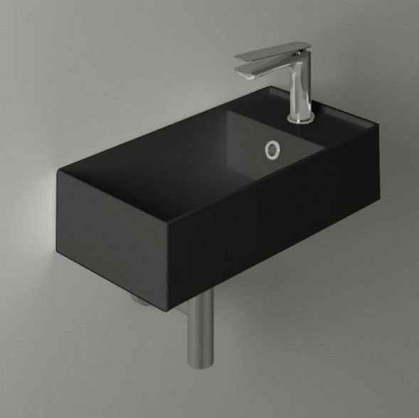 Раковина SIMAS AGILE подвесная или накладная с одним отверстием с полкой правой цвет черный  AG50.NE