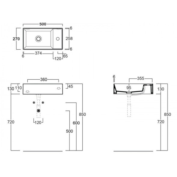 Раковина SIMAS AGILE подвесная или накладная с одним отверстием с полкой правой цвет черный  AG50.NE