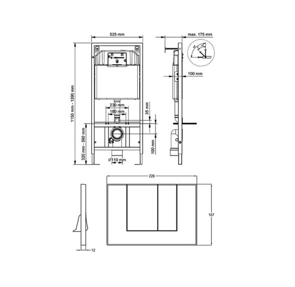 Унитаз HATRIA Fusion подвесной комплект с cиденьем с крышкой с плавным опусканием безободковый цвет белый с инсталляцией для унитаза и кнопка хром KLUDI RAK
