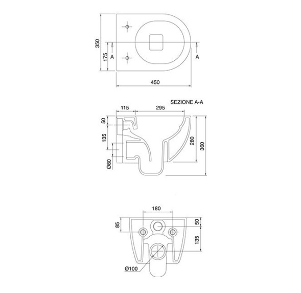 Унитаз Scarabeo MOON подвесной безободковый укороченный цвет белый 5524/CL