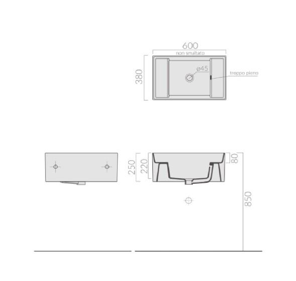 Раковина GALASSIA MEG11 PRO 5484 хозяйственная подвесная или накладная без отверстий цвет белый глянцевый