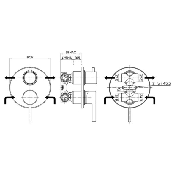 Paini 74PZ6911 Смеситель для ванны Брера встраиваемый, брашированный черный