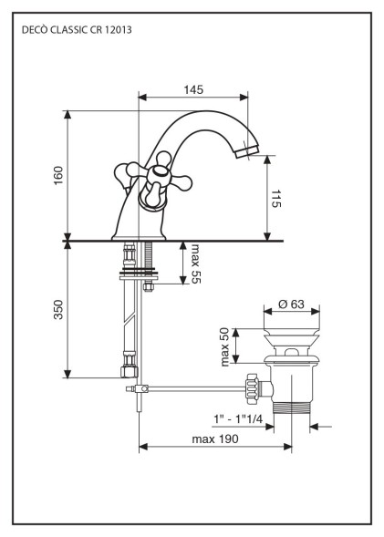 Emmevi Deco Classic, смеситель с донным клапаном для раковины, цвет белый-золото 12013/BO