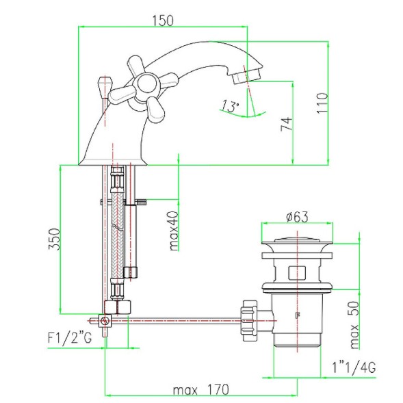Смеситель для раковины Webert Armony AM700108010. золото