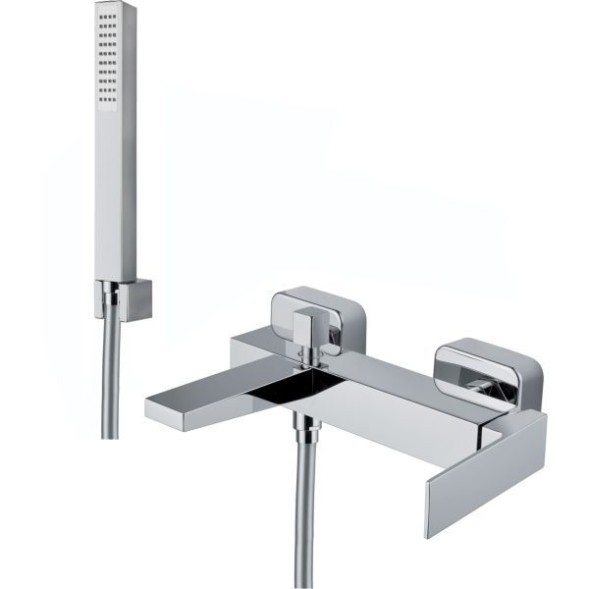 Fiore Kube, однорычажный смеситель для ванны (излив 17,5 см), с набором для душа, цвет хром