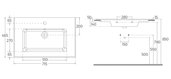 Раковина накладная ISVEA Sistema T 70 ультратонкая, прямоугольная 71см, с отв. под смес., без д/к цвет белый глянец 10SL50071