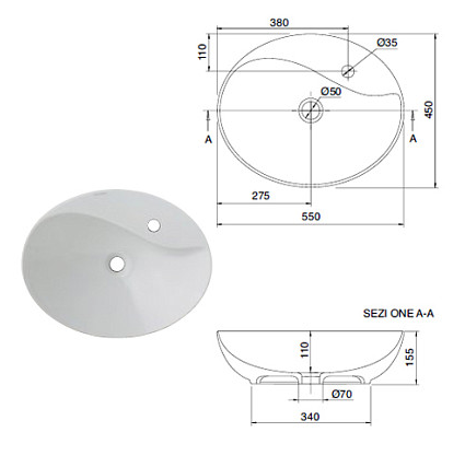 Раковина Scarabeo MOAI накладная без перелива с одним отверстием цвет белый 8610