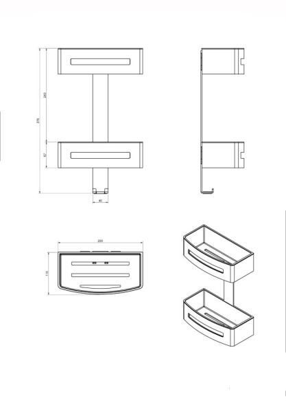 Душевая полка LANGBERGER ACCESSORIES 75762 подвесная с крючком для водосгона цвет хром
