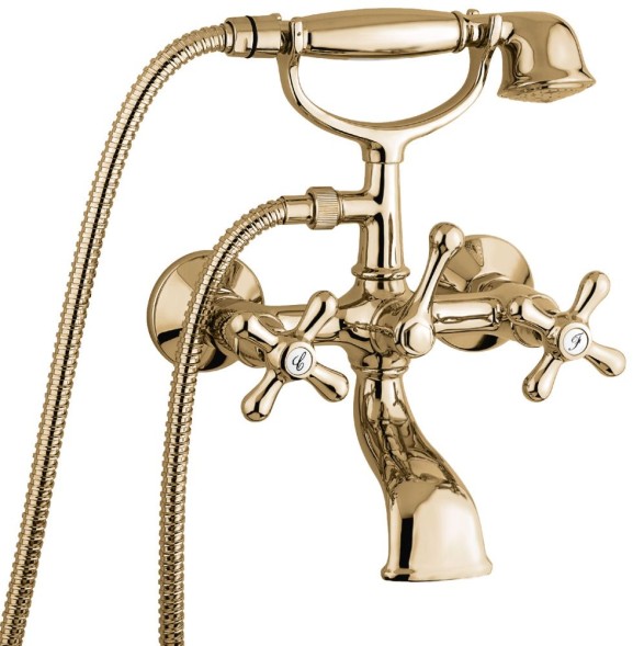Emmevi Deco Classic, двухвентильный смеситель для ванны (излив 14 см), с набором для душа, цвет бронза 12011/BR