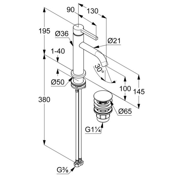 KLUDI NOVA FONTE Pura, однорычажный смеситель на умывальник 100, арт. 202883915