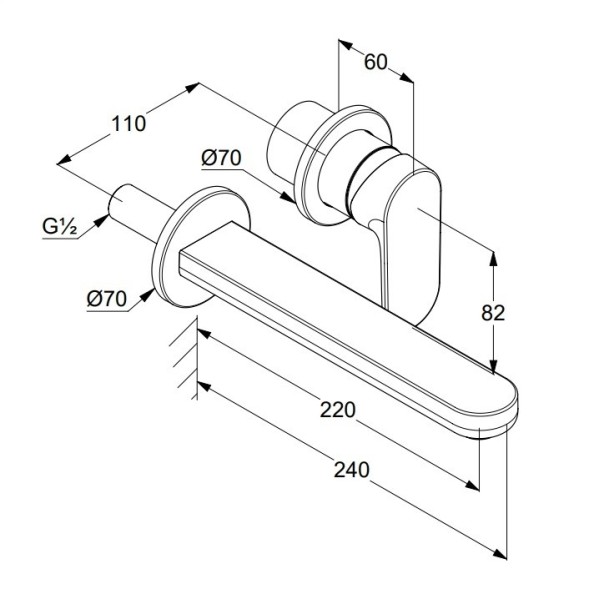 Смеситель KLUDI LOUVA 242455375 для раковины настенный встраиваемый внешняя часть