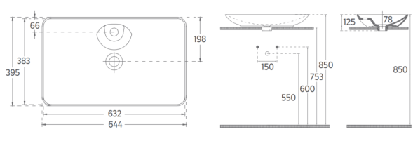 Раковина ISVEA SistemaY Clear накладная ШГВ 644*395*125 отверстия для смесителя 1 цвет черный матовый 10SY50065-2N