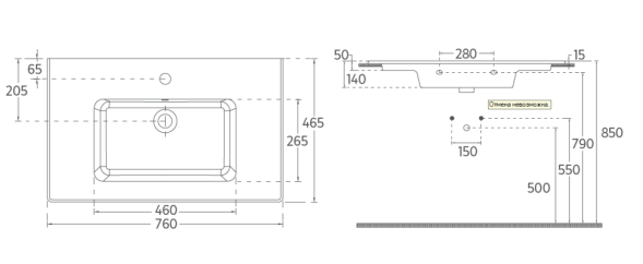 Раковина накладная ISVEA Sistema T 76 ультратонкая, прямоугольная 76см, с отв. под смес без д/к цвет белый глянцевый 10SL50076