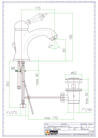 Fiore Imperiale Sky, однорычажный смеситель для раковины (излив 11,5 см), с донным клапаном, цвет бронза - Swarovski