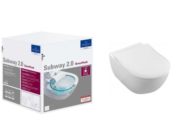 Villeroy&amp;Boch Унитаз, Subway 2.0, подвесной, шгв 370*560*365, CeramicPlus, цвет-альпийский белый 5614R2R1