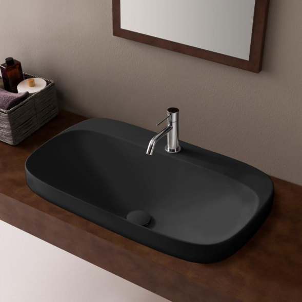 Раковина Scarabeo MOON встраиваемая сверху без перелива с одним отверстием цвет черный матовый с антибактериальным и грязеотталкивающим покрытием BIOKER 5512 49