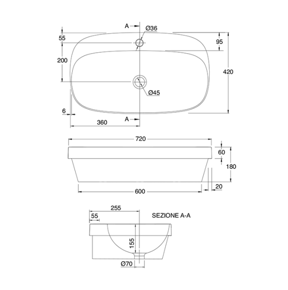 Раковина Scarabeo MOON встраиваемая сверху без перелива с одним отверстием цвет черный матовый с антибактериальным и грязеотталкивающим покрытием BIOKER 5512 49