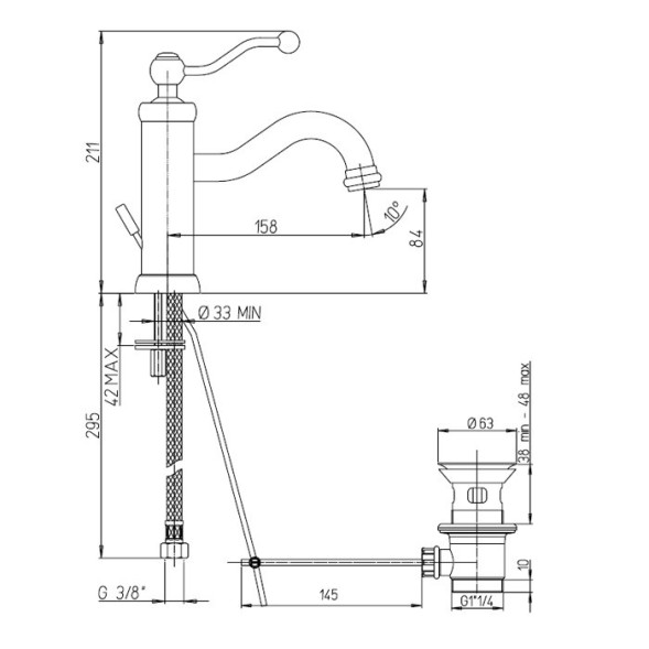 Paini Смеситель для раковины Duomo с донным клапаном, золото PVD (OP)