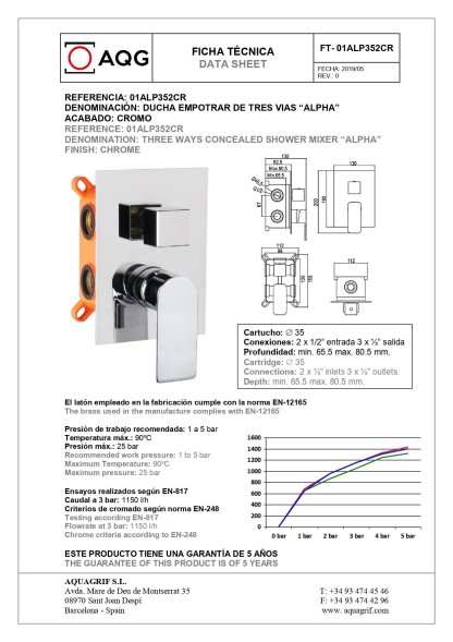 AQG Alpha, встраиваемый смеситель для душа на 2 выхода, с дивертером, цвет черный матовый