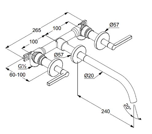 Смеситель KLUDI NOVA FONTE Puristic 201460515 для раковины настенный встраиваемый со скрытой частью