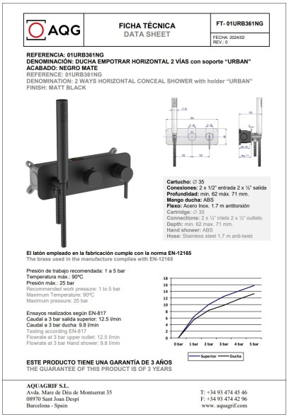 AQG Urban, душевой комплект ER230 на 2-3 потребителя, с настенным кронштейном, цвет хром