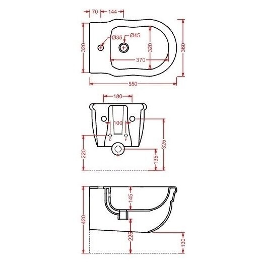 Биде Artceram Hermitage подвесной с одним отверстием  цвет белый HEB003 01 00