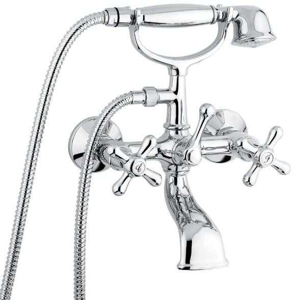 Emmevi Deco Classic, двухвентильный смеситель для ванны (излив 14 см), с набором для душа, цвет хром 12011/CR