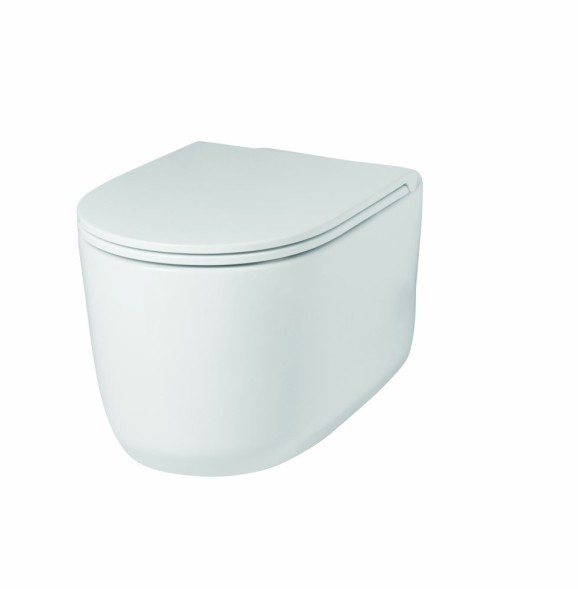 Hidra Gio, подвесной безободковый унитаз c крепежом, 55x36,5 см, антибактериальное покрытие, цвет белый глянцевый