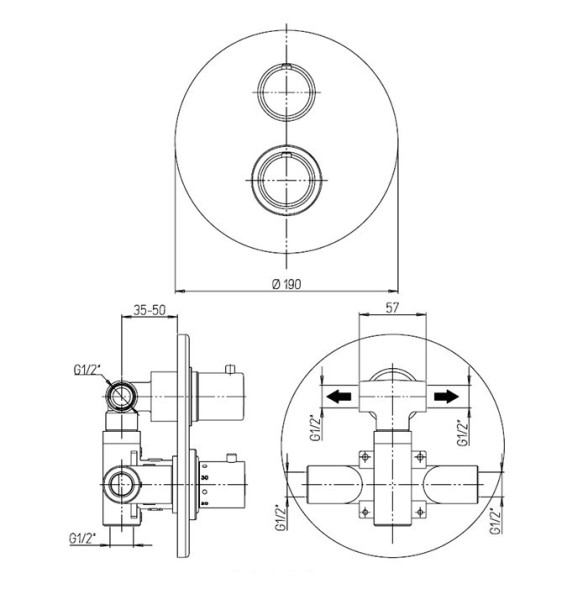 Paini 78PJ691TH Смеситель для душа Кокс с термостатом, с дивертором на 2 потребителя, встраиваемый, брашированное золото