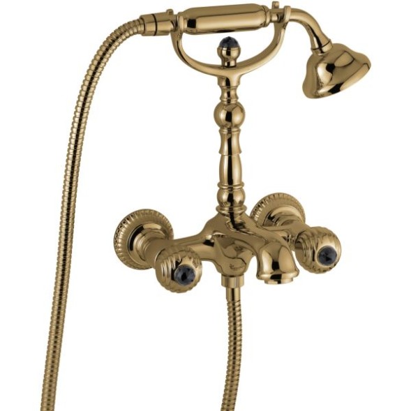 Emmevi The One Cloe, смеситель для ванны. Металлические ручки + черные кристаллы Swarovski, цвет бронза 98011SWNE/BR