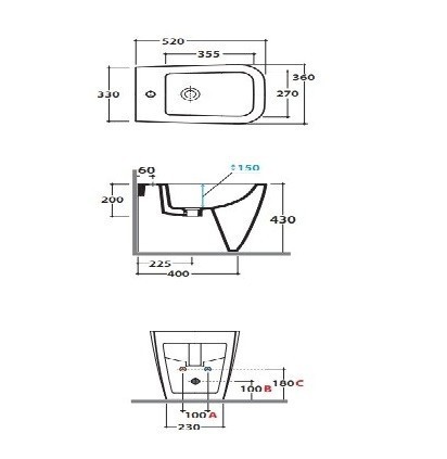 Биде GLOBO STONE Напольное приставное с одним отверстием цвет белый ST010BI