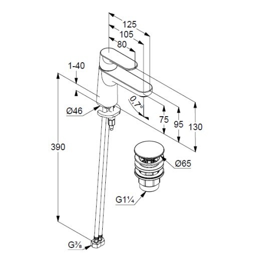 Смеситель KLUDI LOUVA 242665375 для раковины на одно отверстие однорычажный с донным клапаном