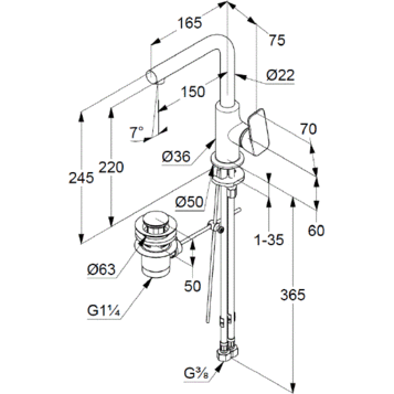 Смеситель KLUDI PURE&amp;STYLE 400250575 для раковины на одно отверстие высокий