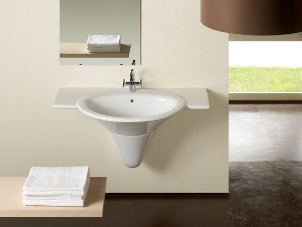 Раковина HATRIA SCULTURE YR3801 подвесная или накладная с одним отверстием с переливом цвет белый