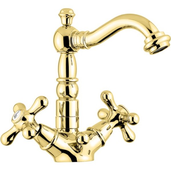 Emmevi Deco Old, двухвентильный смеситель для раковины (излив 14,5 см), с донным клапаном, цвет золото 12615/OR