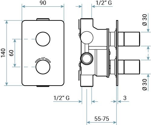 Emmevi Filoinox, однорычажный встраиваемый термостатический смеситель для душа с дивертером, на 2 выхода, из нержавеющей стали 85319/IN