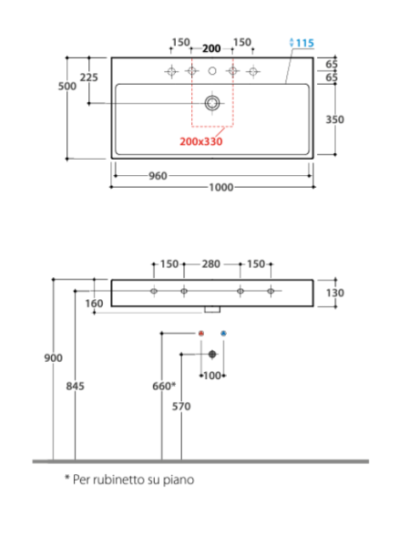 Раковина GLOBO T-EDGE подвесная или накладная с одним отверстием и двумя намеченными цвет белый SCQ100BI