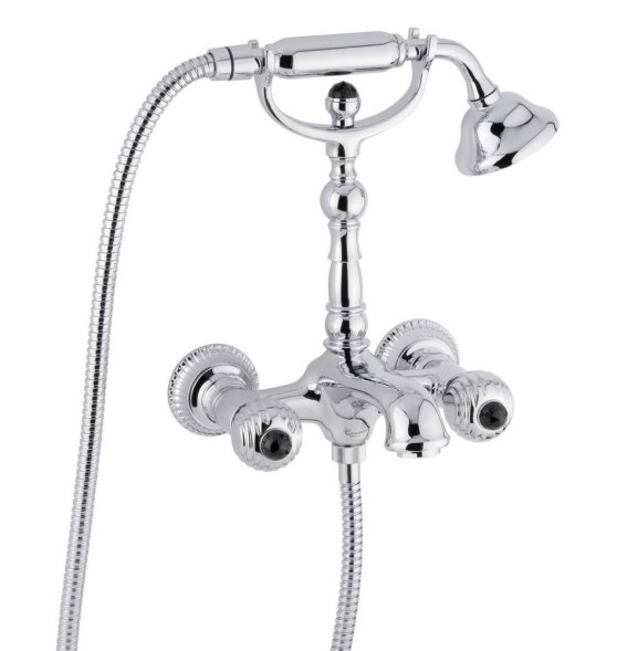 Emmevi The One Cloe, смеситель для ванны. Металлические ручки + черные кристаллы Swarovski, цвет хром 98011SWNE/CR