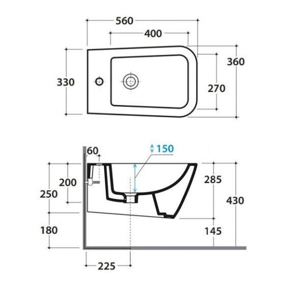 Биде GLOBO STONE подвесное с одним отверстием цвет белый STS09BI