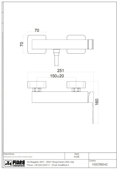 Fiore Kube, однорычажный смеситель для душа, без набора для душа, цвет черный матовый