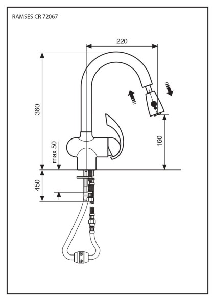 Emmevi Ramses, кухонный смеситель с поворотным изливом и вытяжным носиком, цвет хром 72067CR