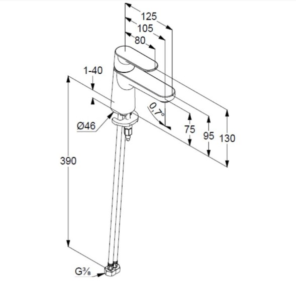 Смеситель KLUDI LOUVA 242723975 для раковины на одно отверстие однорычажный без донного клапана