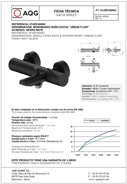 AQG Urban Flow, однорычажный смеситель для ванны без набора для душа, цвет черный матовый