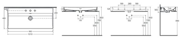 Раковина накладная ISVEA Vea 101 прямоугольная 101см, отверстие под смеситель в комплекте сифон цвет белый 10VAS5101I