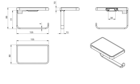 Бумагодержатель LANGBERGER ACCESSORIES 35041D-BP подвесной с полкой цвет черный матовый